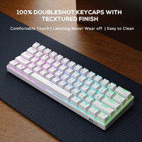 RK ROYAL KLUDGE RK61 60% Mechanical Keyboard with Coiled Cable, 2.4Ghz/Bluetooth/Wired, Bluetooth 61 Keys, Wireless RGB Hot Swappable Brown Switch Gaming Mini Keyboard with Software - White