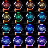 Conalisk 3D Solar System Crystal Ball Lamp,3.15 Inch K9 Crystal Ball Night Light with Wooden Base,16 Colors Changing with Remote Control,3D Planet Laser Engraving Holographic Light (Solar System)