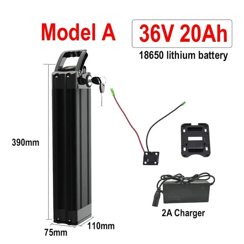 36V 20Ah Battery 18650 Lithium Rechargeable Battery Built-in Bms for Silverfish 250W-750W Bafang Motor Kit with 42v 2A Charger