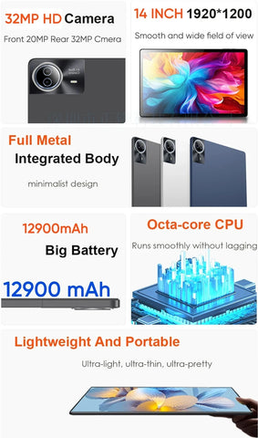 2025 New Flagship Global Firmware 14 Inch Android 14 Tablet 5G WiFi 2K Display FHD Screen 16GB 512GB  Планшет GPS Pads Laptop