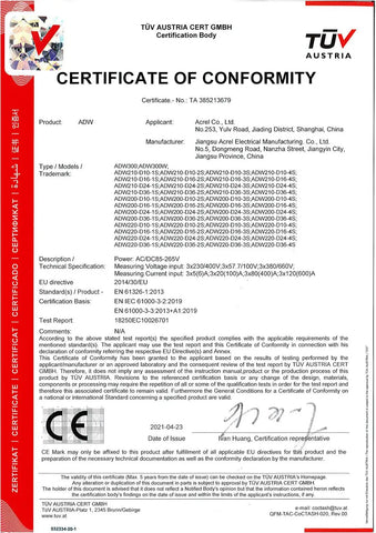 Acrel ADW300 IoT 1 PCS 4G/WIFI/Lorawan Wireless 3 Phase Smart Energy Meter and 3 PCS 1000A/2000A Rogowski Coil 9/15CM Aperture