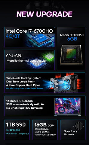 Xiaman 16 inch Gaming Laptop intel Core i7-6700HQ GTX 1060 IPS 1920*1200 Notebook PC 16GB RAM 1TB SSD Windows 11 Laptop Computer