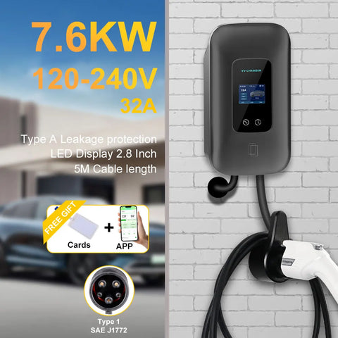ADPOW Type1 EV Charging Station WIFI APP Control Current Adjustable 5M Cable Wallbox EV Charger with Power-off Protection EVSE