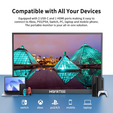 14.1 Inch Portable Monitor 1080P IPS 100%SRGB Gaming Portable Screen with Stand for Laptop PS5/4 Switch Xbox Raspberry Pi