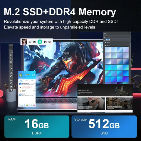 Portable Laptop 15.6inch Intel Celeron N5095 16GB RAM 1TB SSD DDR4 Windows 11 Pro Camera Fingerprint Backlit Keypad Computer PC