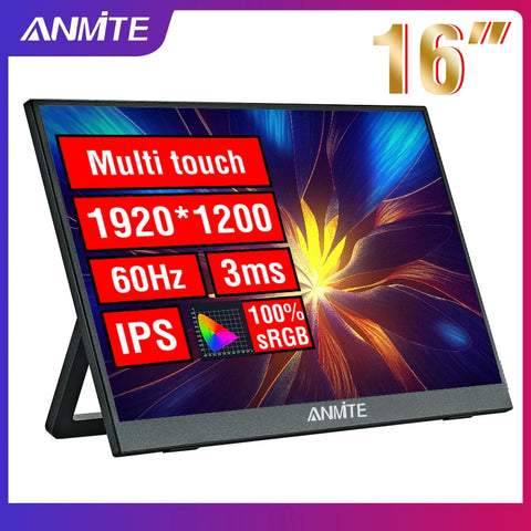 Anmite 16-Inch Portable Touch Monitor 1200P HDR 16:10 Low Blue Light For XBox PS4 / 5 Switch Cell Phone PC Loptop Extension