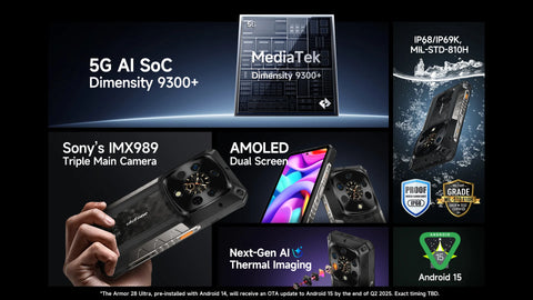 Ulefone Armor 28 Ultra 5G AI Thermal Imaging Rugged Phone Dimensity 9300+ 1TB ROM 32GB RAM Android Smartphone AMOLED Mobile