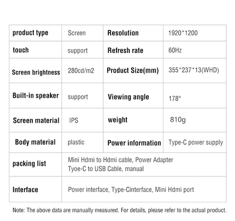 Anmite 16-Inch Portable Touch Monitor 1200P HDR 16:10 Low Blue Light For XBox PS4 / 5 Switch Cell Phone PC Loptop Extension