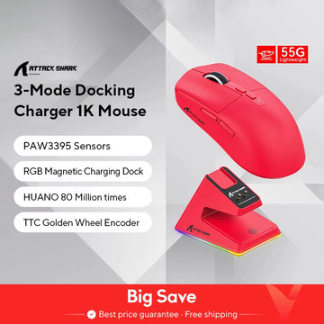 X6 Lightweight Wireless Gaming Mouse with 3 Mode Wired 2.4G BT5.2 Up to 26K DPI RGB Backlight Charging Base for Laptop Deskbtop