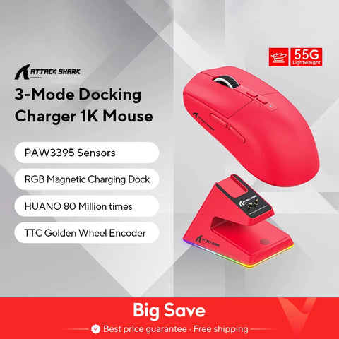 X6 Lightweight Wireless Gaming Mouse with 3 Mode Wired 2.4G BT5.2 Up to 26K DPI RGB Backlight Charging Base for Laptop Deskbtop