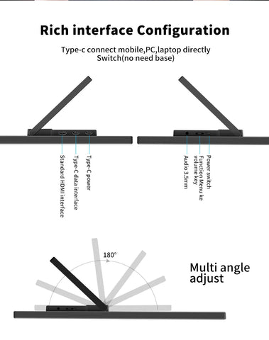 14.1 Inch Portable Monitor 1080P IPS 100%SRGB Gaming Portable Screen with Stand for Laptop PS5/4 Switch Xbox Raspberry Pi