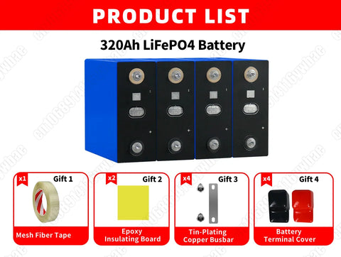 Grade A 3.2V 320Ah LiFePO4 Prismatic Cell 8000 Cycles Low Temp Charging -20°C for Telecom Tower Backup Powerbank Yahct US Stock