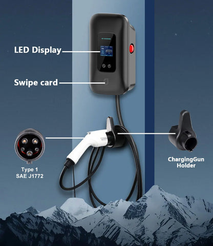 ADPOW Type1 EV Charging Station WIFI APP Control Current Adjustable 5M Cable Wallbox EV Charger with Power-off Protection EVSE