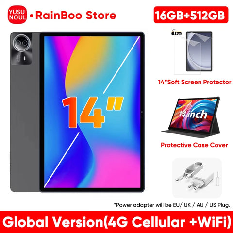 2025 New Flagship Global Firmware 14 Inch Android 14 Tablet 5G WiFi 2K Display FHD Screen 16GB 512GB  Планшет GPS Pads Laptop