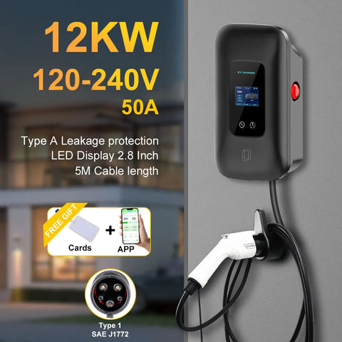 ADPOW Type1 EV Charging Station WIFI APP Control Current Adjustable 5M Cable Wallbox EV Charger with Power-off Protection EVSE