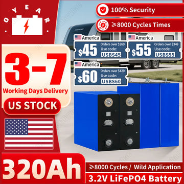 Grade A 3.2V 320Ah LiFePO4 Prismatic Cell 8000 Cycles Low Temp Charging -20°C for Telecom Tower Backup Powerbank Yahct US Stock