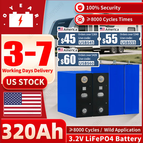 Grade A 3.2V 320Ah LiFePO4 Prismatic Cell 8000 Cycles Low Temp Charging -20°C for Telecom Tower Backup Powerbank Yahct US Stock