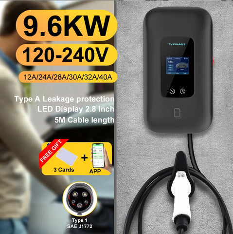 ADPOW Type1 EV Charging Station WIFI APP Control Current Adjustable 5M Cable Wallbox EV Charger with Power-off Protection EVSE