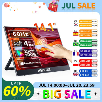 HGFRTEE Portable Touch Monitor 14.1 Inch Ultra-thin Touch Portable Laptop Monitor for Laptops PC Mobile Phone Xbox PS4/5