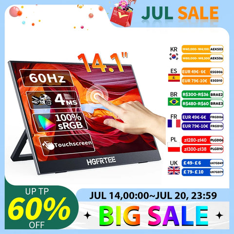 HGFRTEE Portable Touch Monitor 14.1 Inch Ultra-thin Touch Portable Laptop Monitor for Laptops PC Mobile Phone Xbox PS4/5