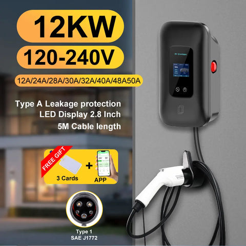 ADPOW Type1 EV Charging Station WIFI APP Control Current Adjustable 5M Cable Wallbox EV Charger with Power-off Protection EVSE