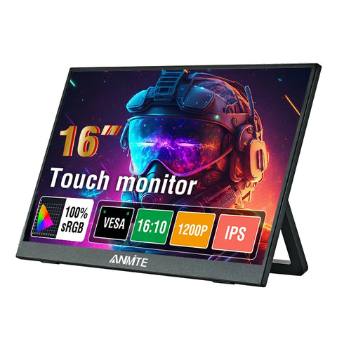 Anmite 16-Inch Portable Touch Monitor 1200P HDR 16:10 Low Blue Light For XBox PS4 / 5 Switch Cell Phone PC Loptop Extension