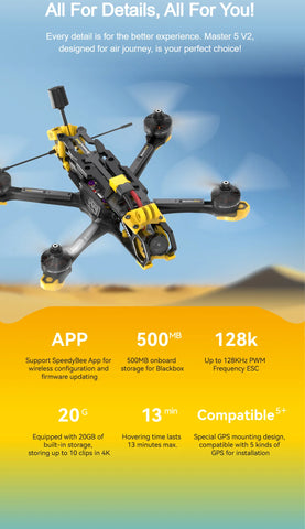SpeedyBee Master 5 V2 FPV 5 inch Freestyle Drone HD O3 Air Unit with SpeedyBee F405 V3 Stack 2306 1900KV 6S Motor RC Quadcopter