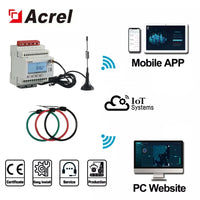 Acrel ADW300 IoT 1 PCS 4G/WIFI/Lorawan Wireless 3 Phase Smart Energy Meter and 3 PCS 1000A/2000A Rogowski Coil 9/15CM Aperture